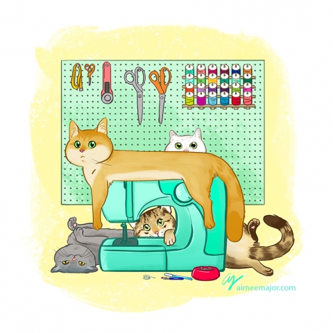 cute cats helping you craft and sew.